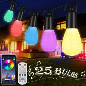 img 4 attached to 🔌 49Ft LED Outdoor String Lights with Remote Control & Phone App - Color Changing Dimmable Waterproof Patio Lights for Garden Decor, Backyard - Shatterproof Hook, 25 Bulbs