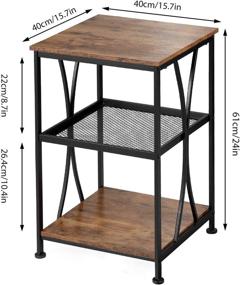 img 3 attached to 🪑 Rustic Style Vintage Side Table - Industrial Nightstand with 3 Tier Shelves for Small Spaces - Perfect for Living Room or Bedroom (Rectangle)