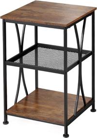 img 4 attached to 🪑 Rustic Style Vintage Side Table - Industrial Nightstand with 3 Tier Shelves for Small Spaces - Perfect for Living Room or Bedroom (Rectangle)