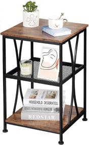 img 1 attached to 🪑 Rustic Style Vintage Side Table - Industrial Nightstand with 3 Tier Shelves for Small Spaces - Perfect for Living Room or Bedroom (Rectangle)