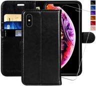 📱 monasay iphone xs max wallet case - 6.5-inch flip folio leather cell phone cover with credit card holder & glass screen protector for apple iphone xs max logo