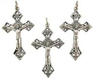 📿 3-piece catholic keepsake: cb lot of silver tone metal rosary parts, made in italy, featuring 1 1/2 inch jesus christ inri cross crucifix pendant logo