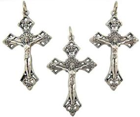 img 1 attached to 📿 3-Piece Catholic Keepsake: CB Lot of Silver Tone Metal Rosary Parts, Made in Italy, featuring 1 1/2 Inch Jesus Christ INRI Cross Crucifix Pendant