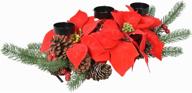 lvydec christmas candle holder centerpiece: festive artificial poinsettia, pine cones, and red berry table decor with 3 candle holders logo