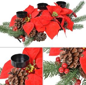 img 2 attached to Lvydec Christmas Candle Holder Centerpiece: Festive Artificial Poinsettia, Pine Cones, and Red Berry Table Decor with 3 Candle Holders