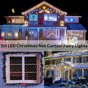 img 3 attached to 🔋 Battery Powered Warm White LED Net Curtain Fairy Lights - 100 String Lights, 8 Modes, Remote Timer, Dimmable Garden Patio Mesh Lighting for Bush Deck Fence Wall Party Wedding Christmas Decor (Size: 4.9ft x 4.9ft)