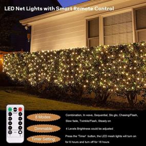 img 2 attached to 🔋 Battery Powered Warm White LED Net Curtain Fairy Lights - 100 String Lights, 8 Modes, Remote Timer, Dimmable Garden Patio Mesh Lighting for Bush Deck Fence Wall Party Wedding Christmas Decor (Size: 4.9ft x 4.9ft)