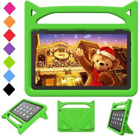 img 4 attached to 2021 Kids' SHREBORN Lightweight Shockproof Case with Cute Cat Handle Stand for HD 10 & 10 Plus Tablet (11th Gen, 2021) in Green - Improved SEO