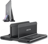 🖥️ omoton upgraded laptop vertical stand: sturdy 3-in-1 macbook holder with silicone pads - ultra protection for iphone/ipad/macbook pro and more - black logo