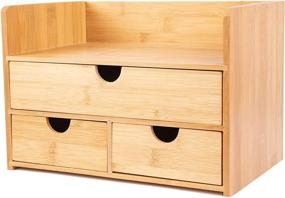 img 4 attached to 🎍 Bamboo Desk Organizer with Multi-functional Drawers - Versatile Mini Small Desktop Organizer with Wood Drawers for Makeup, Office and Bathroom Storage