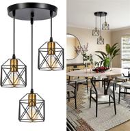 wadsn adjustable 3-light industrial rustic vintage farmhouse metal caged pendant light fixture for modern kitchen island, dining room, and bar - gold black antique hanging lighting логотип