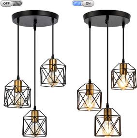 img 2 attached to WADSN Adjustable 3-Light Industrial Rustic Vintage Farmhouse Metal Caged Pendant Light Fixture for Modern Kitchen Island, Dining Room, and Bar - Gold Black Antique Hanging Lighting