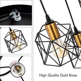 img 3 attached to WADSN Adjustable 3-Light Industrial Rustic Vintage Farmhouse Metal Caged Pendant Light Fixture for Modern Kitchen Island, Dining Room, and Bar - Gold Black Antique Hanging Lighting