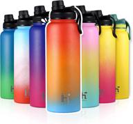 🌈 haphom insulated sports water bottle: 24oz, 32oz, 37oz | double wall vacuum stainless steel | hot or cold liquids | gradient yellow and orange логотип