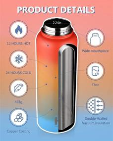 img 3 attached to 🌈 HAPHOM Insulated Sports Water Bottle: 24oz, 32oz, 37oz | Double Wall Vacuum Stainless Steel | Hot or Cold Liquids | Gradient Yellow and Orange