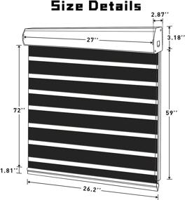 img 3 attached to 🌗 SHUNJIN Зебра штора и жалюзи двойного слоя с фильтрацией света и контролем кониденциальности для превращения комнаты в темноту как днем, так и ночью для окон/гостиной Легкость установки (27''W X 72''L, черная)