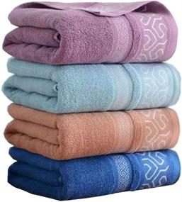 img 4 attached to Set of 4 Ultra Soft 100% Cotton Hand Towels - Highly Absorbent for Bathroom, Gym, Spa, Face and Hand - 14x29inch - Available in Purple, Blue, Green, and Coffee