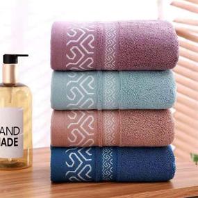 img 2 attached to Set of 4 Ultra Soft 100% Cotton Hand Towels - Highly Absorbent for Bathroom, Gym, Spa, Face and Hand - 14x29inch - Available in Purple, Blue, Green, and Coffee