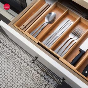 img 3 attached to 🍴 Enhanced Kitchen Essential: HELLO CUCINA Expandable Cutlery Tray, Premium Wooden Drawer Organizer, Top Quality Utensil for Cabinets, Efficient Silverware Storage & More – 1-Pack with 8 Compartments