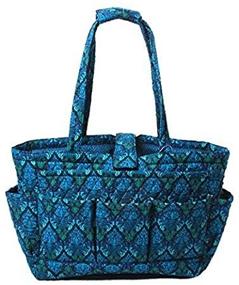 img 3 attached to 🧶 Stylish Floral Needle Bag Knitting Bag with Yarn Storage Tote in Blue Damasks