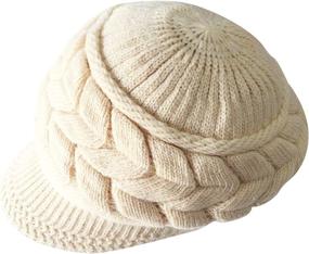 img 1 attached to Warm Knitted Slouchy Wool Hats Cap with Visor - Loritta Women's Winter Beanie Hat