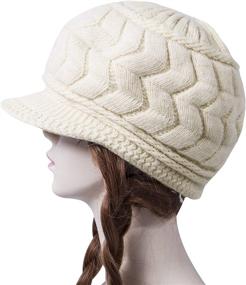 img 3 attached to Warm Knitted Slouchy Wool Hats Cap with Visor - Loritta Women's Winter Beanie Hat