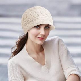 img 2 attached to Warm Knitted Slouchy Wool Hats Cap with Visor - Loritta Women's Winter Beanie Hat