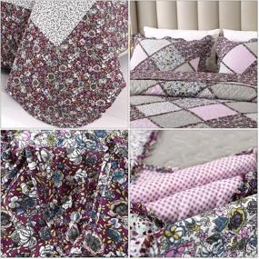 img 1 attached to 🌸 VIVILINEN 3-Piece Queen Floral Patchwork Quilt Set - Reversible Stitched Bedspread Coverlet Set with Pillow Shams - Purple