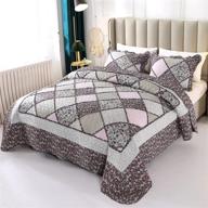 🌸 vivilinen 3-piece queen floral patchwork quilt set - reversible stitched bedspread coverlet set with pillow shams - purple logo