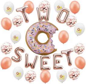 img 4 attached to 🍩 32-Piece Donut Balloon Kit for 2nd Birthday Party Decorations - Includes Donut Balloon, TWO SWEET Foil Letter Balloons, 7 Rose Gold Balloons, 7 Rose Gold Confetti Balloons, 7 Baby Printed Balloons, and 1 Ribbon