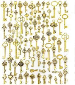 img 4 attached to 🔑 80-Piece Vintage Skeleton Key Set Charms in Mixed Styles, SUNEEY Antique Gold Key Collection for DIY Jewelry Making, Wedding & Party Favors