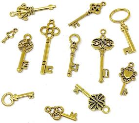 img 2 attached to 🔑 80-Piece Vintage Skeleton Key Set Charms in Mixed Styles, SUNEEY Antique Gold Key Collection for DIY Jewelry Making, Wedding & Party Favors