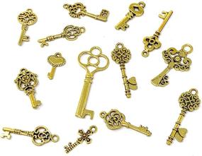 img 3 attached to 🔑 80-Piece Vintage Skeleton Key Set Charms in Mixed Styles, SUNEEY Antique Gold Key Collection for DIY Jewelry Making, Wedding & Party Favors