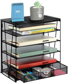 img 4 attached to 🗂️ Black 5-Tier Desk File Organizer - Samstar Letter Tray Organizer with Sliding Drawer and Paper Sorter Letter Shelf Rack