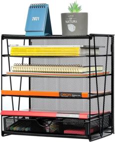 img 3 attached to 🗂️ Black 5-Tier Desk File Organizer - Samstar Letter Tray Organizer with Sliding Drawer and Paper Sorter Letter Shelf Rack