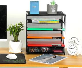 img 1 attached to 🗂️ Black 5-Tier Desk File Organizer - Samstar Letter Tray Organizer with Sliding Drawer and Paper Sorter Letter Shelf Rack