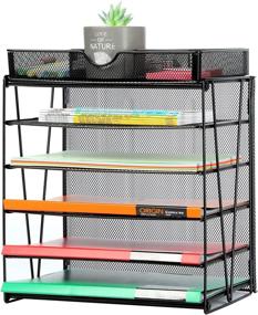 img 2 attached to 🗂️ Black 5-Tier Desk File Organizer - Samstar Letter Tray Organizer with Sliding Drawer and Paper Sorter Letter Shelf Rack