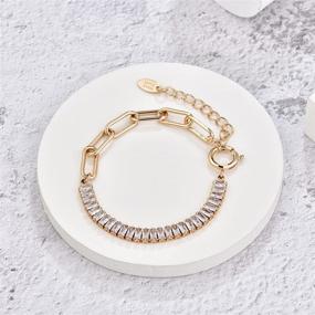 img 1 attached to Personalized 18k Gold-Plated Zirconia Link Bracelet for Women & Teen Girls – Adjustable & Boho-Chic Design