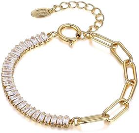 img 4 attached to Personalized 18k Gold-Plated Zirconia Link Bracelet for Women & Teen Girls – Adjustable & Boho-Chic Design
