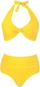 img 4 attached to 👙 Flattering Ruffle Control Halter Bathing Women's Swimsuits: Complete Clothing and Cover Up Solution