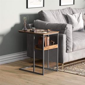 img 2 attached to 🛋️ Cubiker C-Shaped Sofa Side Table with Wooden Shelf - Metal Frame Nightstand for Living Room, Bedroom and Couch