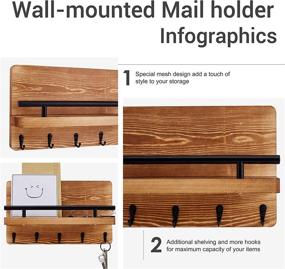 img 1 attached to 🔑 Artmag Wooden Key Holder and Mail Shelf Organizer - Wall Mounted Decorative Piece with 5 Hooks for Keys, Letters, and Bills - Stylish Home Decoration for Entryway, Mudroom, Hallway (Light Brown)