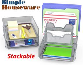 img 3 attached to Silver Stackable Desk File Tray Organizer with 5 Compartments & Step File System - SimpleHouseware 3-Pack