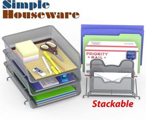 img 2 attached to Silver Stackable Desk File Tray Organizer with 5 Compartments & Step File System - SimpleHouseware 3-Pack