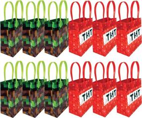 img 3 attached to 🎉 TINYMILLS Pixel Miner Party Favor Bundle - 60 Pieces: 12 Treat Goody Bags with Handles, 24 Self-Ink Stamps for Kids, 12 Multi-Point Pencils, and 12 Small Spiral Notepads