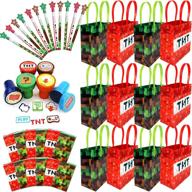 🎉 tinymills pixel miner party favor bundle - 60 pieces: 12 treat goody bags with handles, 24 self-ink stamps for kids, 12 multi-point pencils, and 12 small spiral notepads логотип