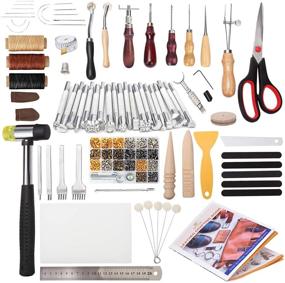 img 4 attached to 🔨 Dorhui 194-Piece Leather Working Tools Set: Instruction Included, Stamping, Cutting Mat, Snaps, Rivets Kit, Groover, Prong Punch, Saddle Making Tools - DIY Leather Craft