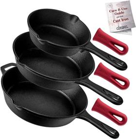 img 4 attached to 🍳 Набор чугунных сковородок Cuisinel из 3 штук: 6", 8", 10" - сковороды шеф-повара с предварительным сезонированием, безопасные для использования в печи с термостойкими чехлами на ручках - идеально подходят для гриля, плиты, барбекю и безопасной готовки на открытом воздухе - для внутреннего и наружного использования.