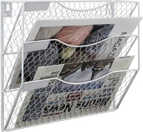 img 4 attached to COSYAWN White Metal Chicken Wire Wall Mount Magazine Rack: 3 Tier Wall File Holder and Hanging Mail Organizer