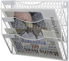 img 3 attached to COSYAWN White Metal Chicken Wire Wall Mount Magazine Rack: 3 Tier Wall File Holder and Hanging Mail Organizer